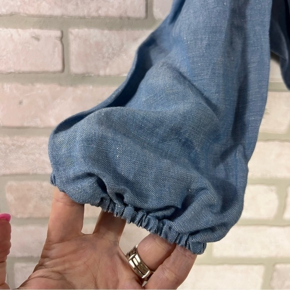 Free People In The Limelight Off The Shoulder Chambray Cropped Top Size XS - Picture 10 of 11